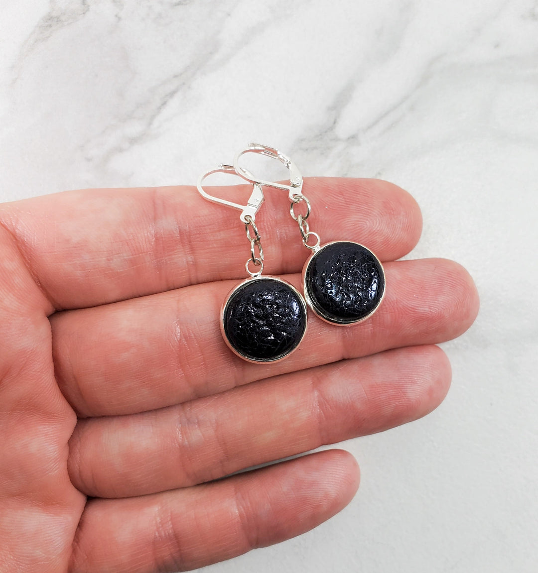 Round Bezel Dangle Earring - Black-Earrings-PME05 Solid Black-Option 1-Tiry Originals, LLC