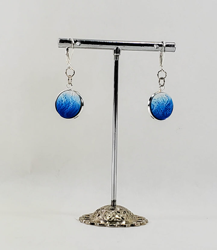 Round Bezel Dangle Earring - Blue-Earrings--Tiry Originals, LLC