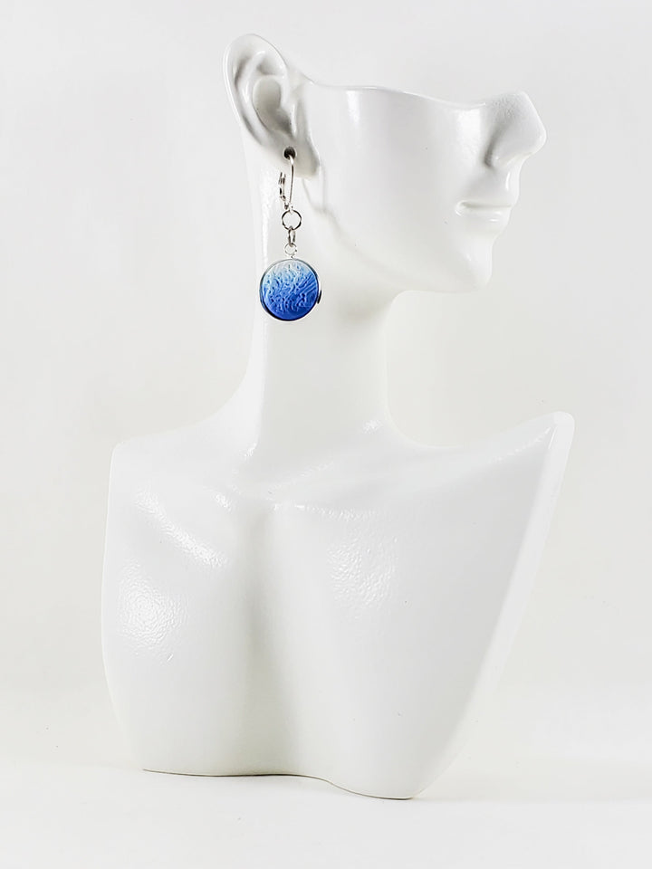 Round Bezel Dangle Earring - Blue-Earrings--Tiry Originals, LLC