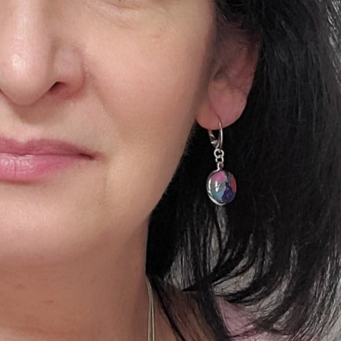 Round Bezel Dangle Earring - Blue-Earrings--Tiry Originals, LLC