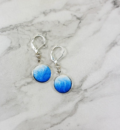 Round Bezel Dangle Earring - Blue-Earrings--Tiry Originals, LLC