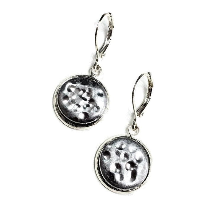 Round Bezel Dangle Earring - Chrome-Earrings-PME05 CDimpled-Chrome - Dimpled-Tiry Originals, LLC