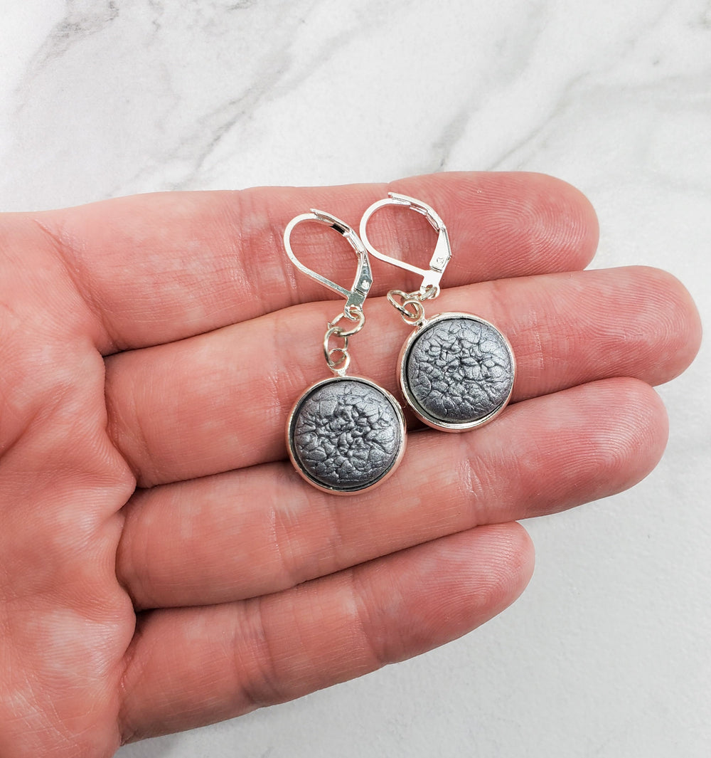 Round Bezel Dangle Earring - Chrome-Earrings-Tiry Originals, LLC