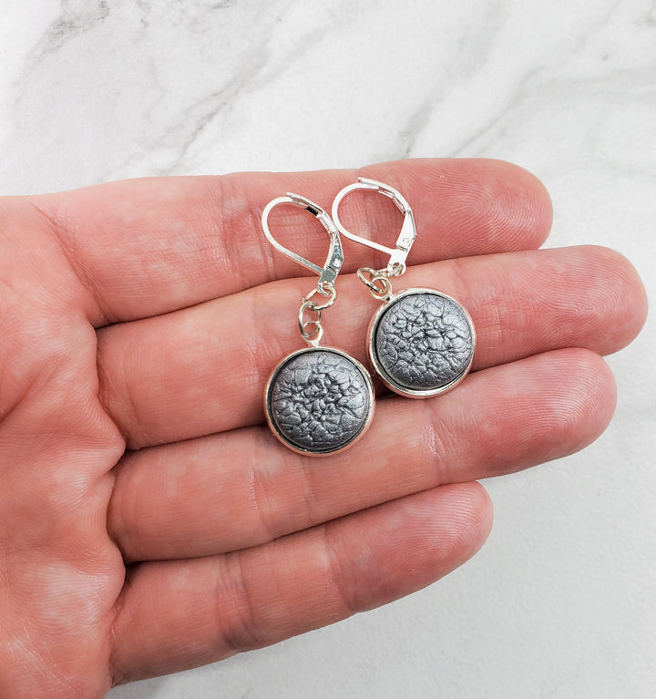 Round Bezel Dangle Earring - Chrome-Earrings-Tiry Originals, LLC