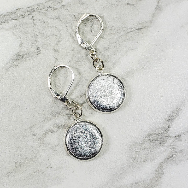 Round Bezel Dangle Earring - Chrome-Earrings--Tiry Originals, LLC