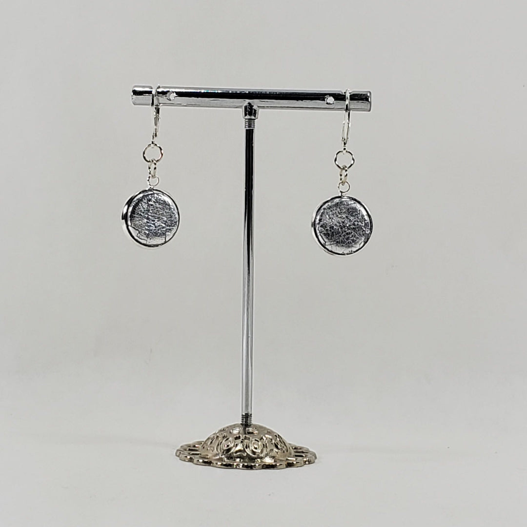 Round Bezel Dangle Earring - Chrome-Earrings--Tiry Originals, LLC