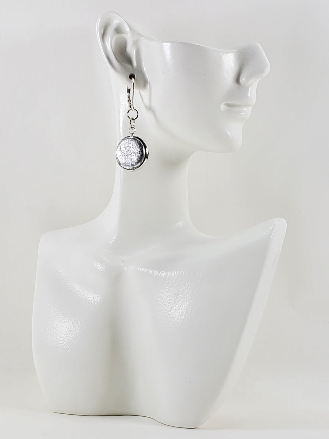 Round Bezel Dangle Earring - Chrome-Earrings--Tiry Originals, LLC