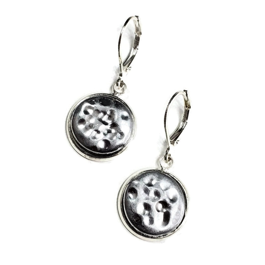 Round Bezel Dangle Earring - Chrome-Earrings-Tiry Originals, LLC