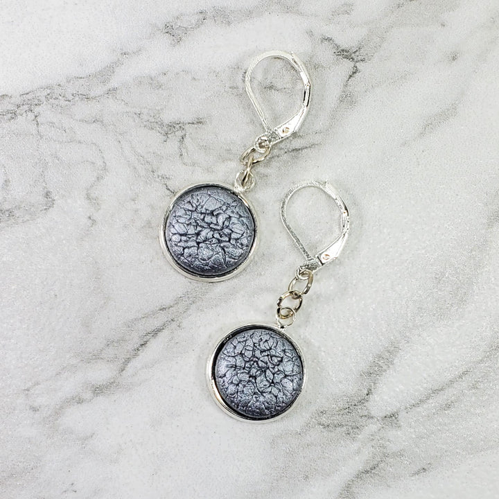 Round Bezel Dangle Earring - Chrome-Earrings--Tiry Originals, LLC