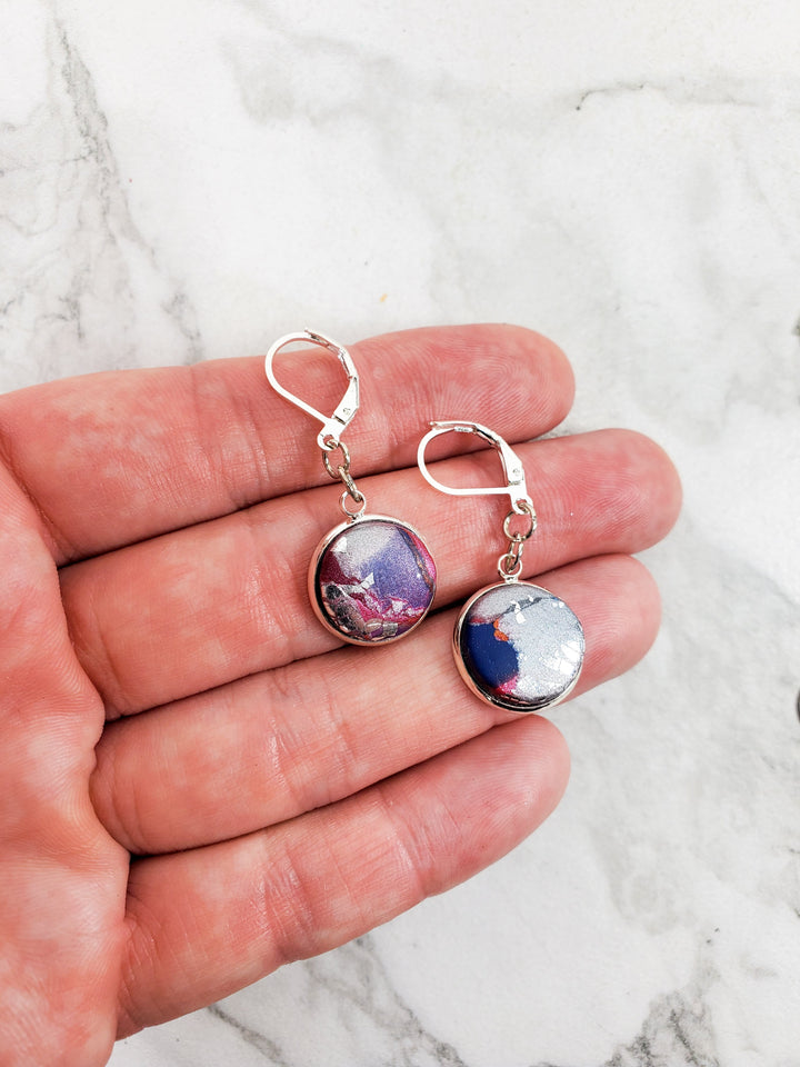 Round Bezel Dangle Earring - Marbled - Viva Magenta-Earrings-Tiry Originals, LLC