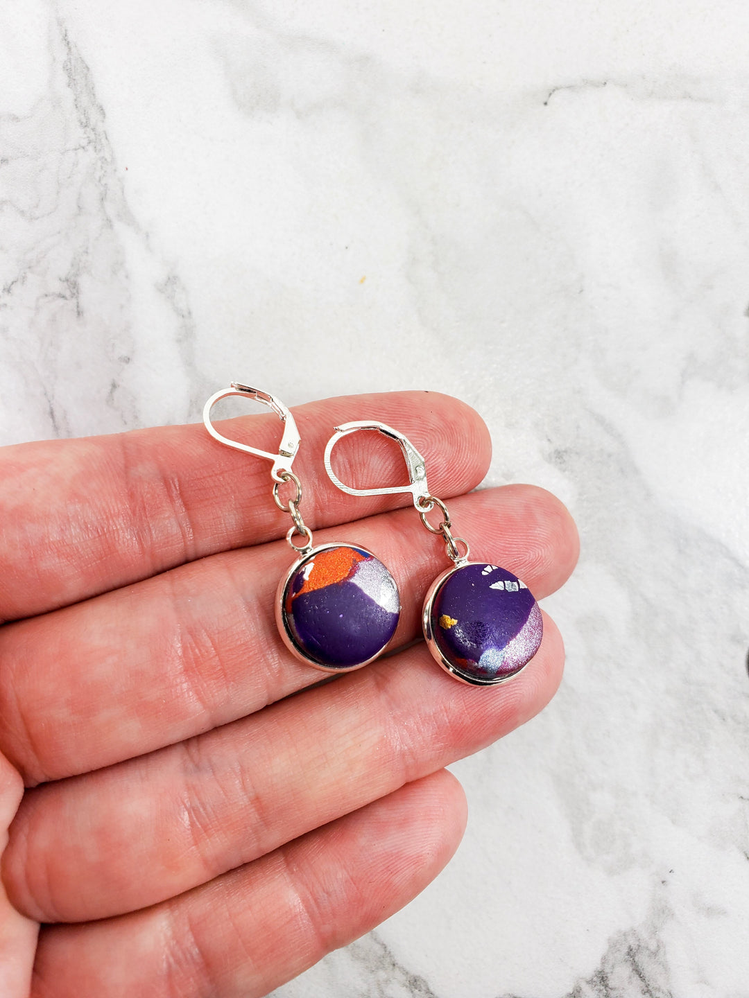 Round Bezel Dangle Earring - Marbled - Viva Magenta-Earrings-Tiry Originals, LLC