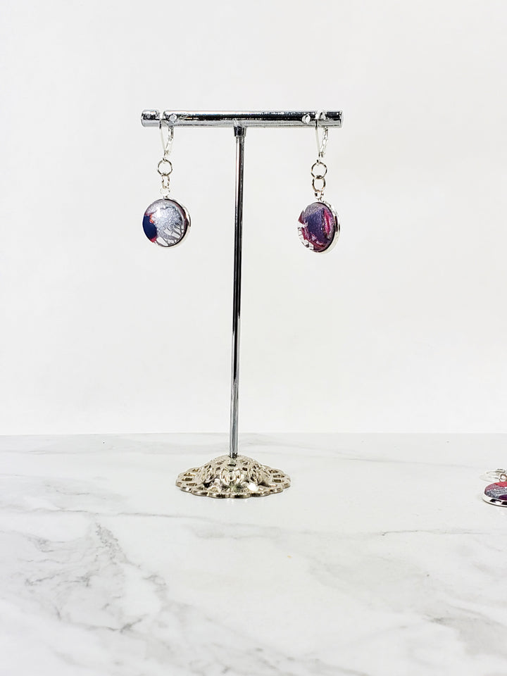 Round Bezel Dangle Earring - Marbled - Viva Magenta-Earrings--Tiry Originals, LLC