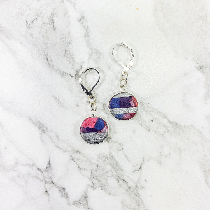 Round Bezel Dangle Earring - Marbled - Viva Magenta-Earrings--Tiry Originals, LLC