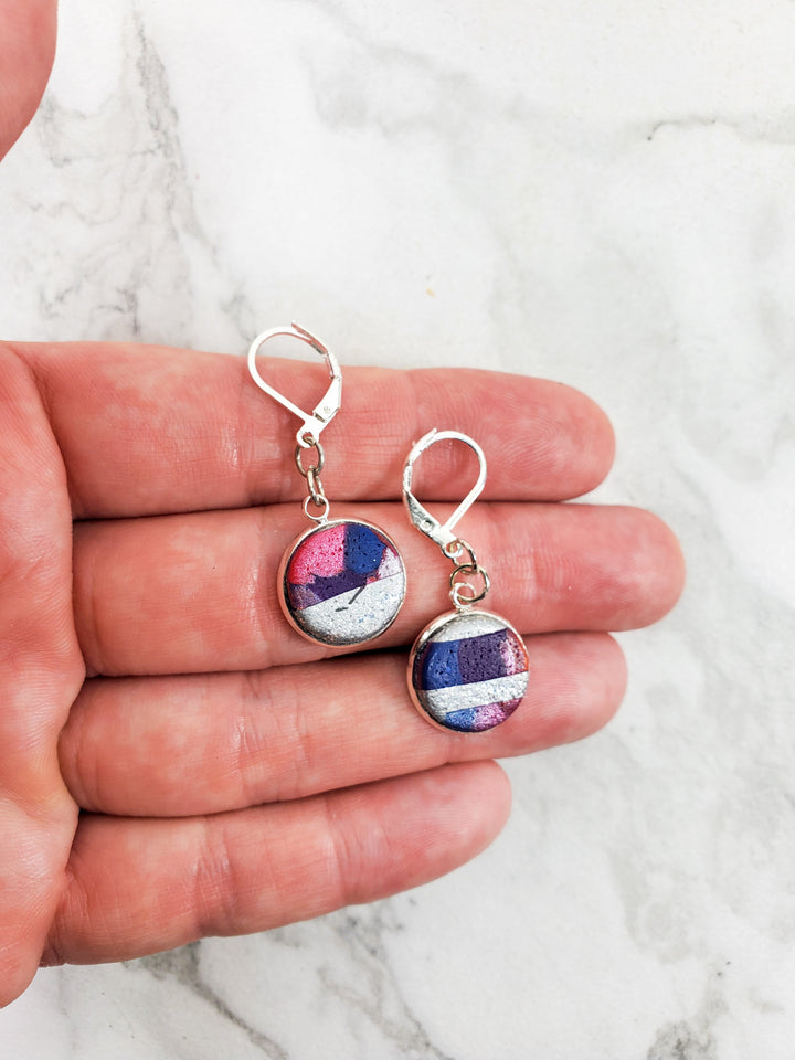 Round Bezel Dangle Earring - Marbled - Viva Magenta-Earrings-Tiry Originals, LLC
