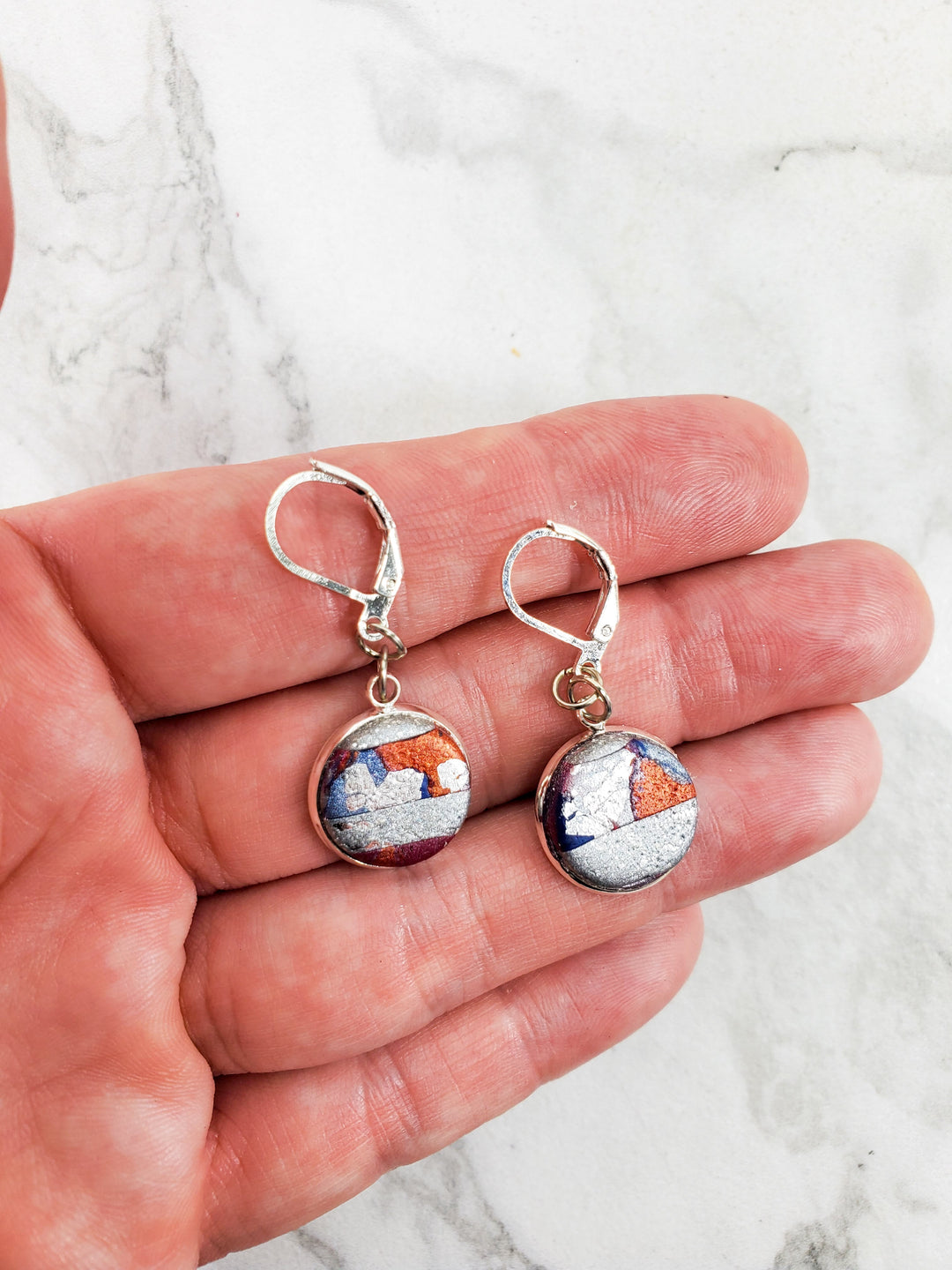 Round Bezel Dangle Earring - Marbled - Viva Magenta-Earrings-Tiry Originals, LLC