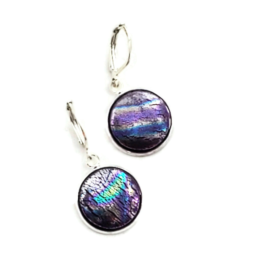 Round Bezel Dangle Earring - Oil Slick Solid Colors Earrings Marble Earrings-Sale-PME05 oil Purple-Oil Slick Purple-Tiry Originals, LLC