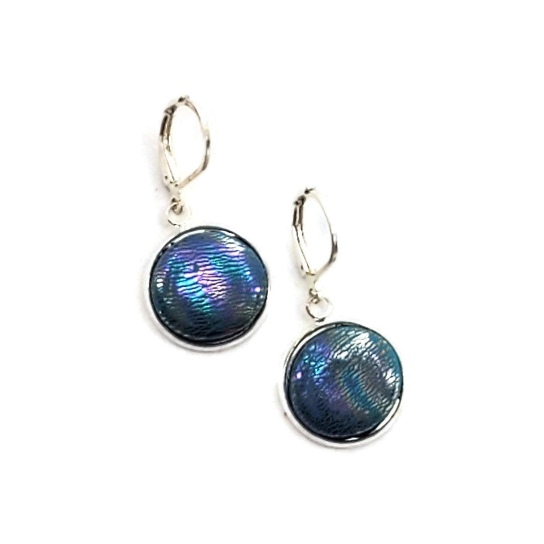 Round Bezel Dangle Earring - Oil Slick Solid Colors Earrings Marble Earrings-Sale-PME05 oil Teal-Oil Slick Turquoise/Teal-Tiry Originals, LLC