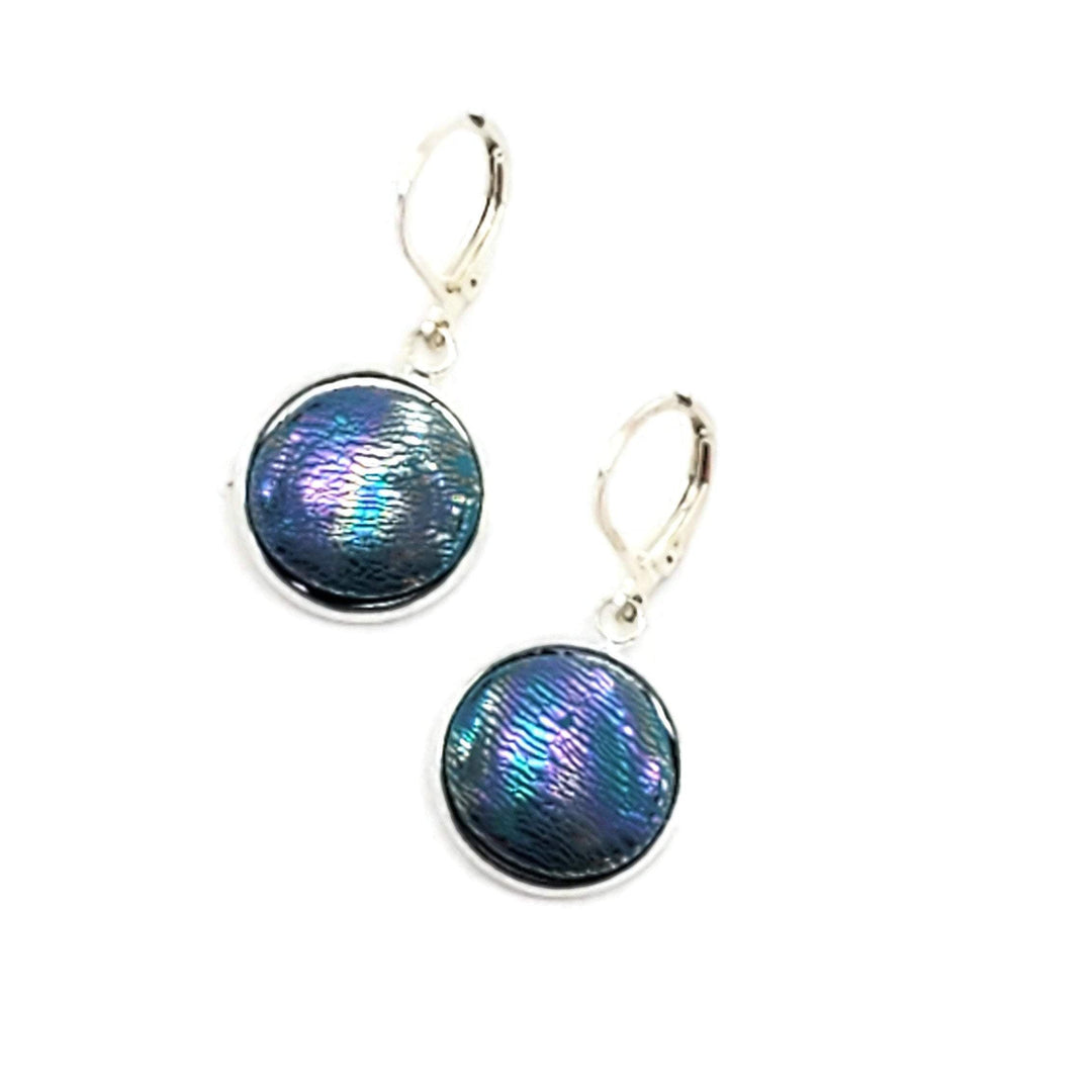 Round Bezel Dangle Earring - Oil Slick Solid Colors Earrings Marble Earrings-Sale--Tiry Originals, LLC