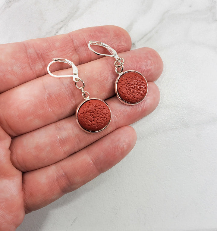 Round Bezel Dangle Earring - Solid Colors-Earrings-PME05 Copper-Copper Texture-Tiry Originals, LLC