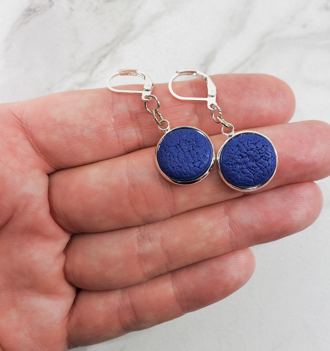 Round Bezel Dangle Earring - Solid Colors-Earrings-PME05 Navy-Navy Texture-Tiry Originals, LLC