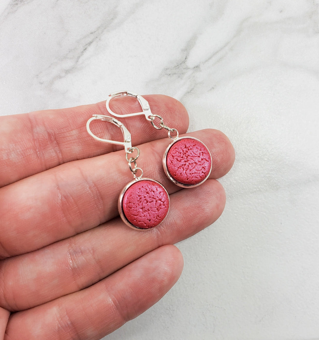 Round Bezel Dangle Earring - Solid Colors-Earrings-PME05 Pink Magenta-Magenta Texture-Tiry Originals, LLC