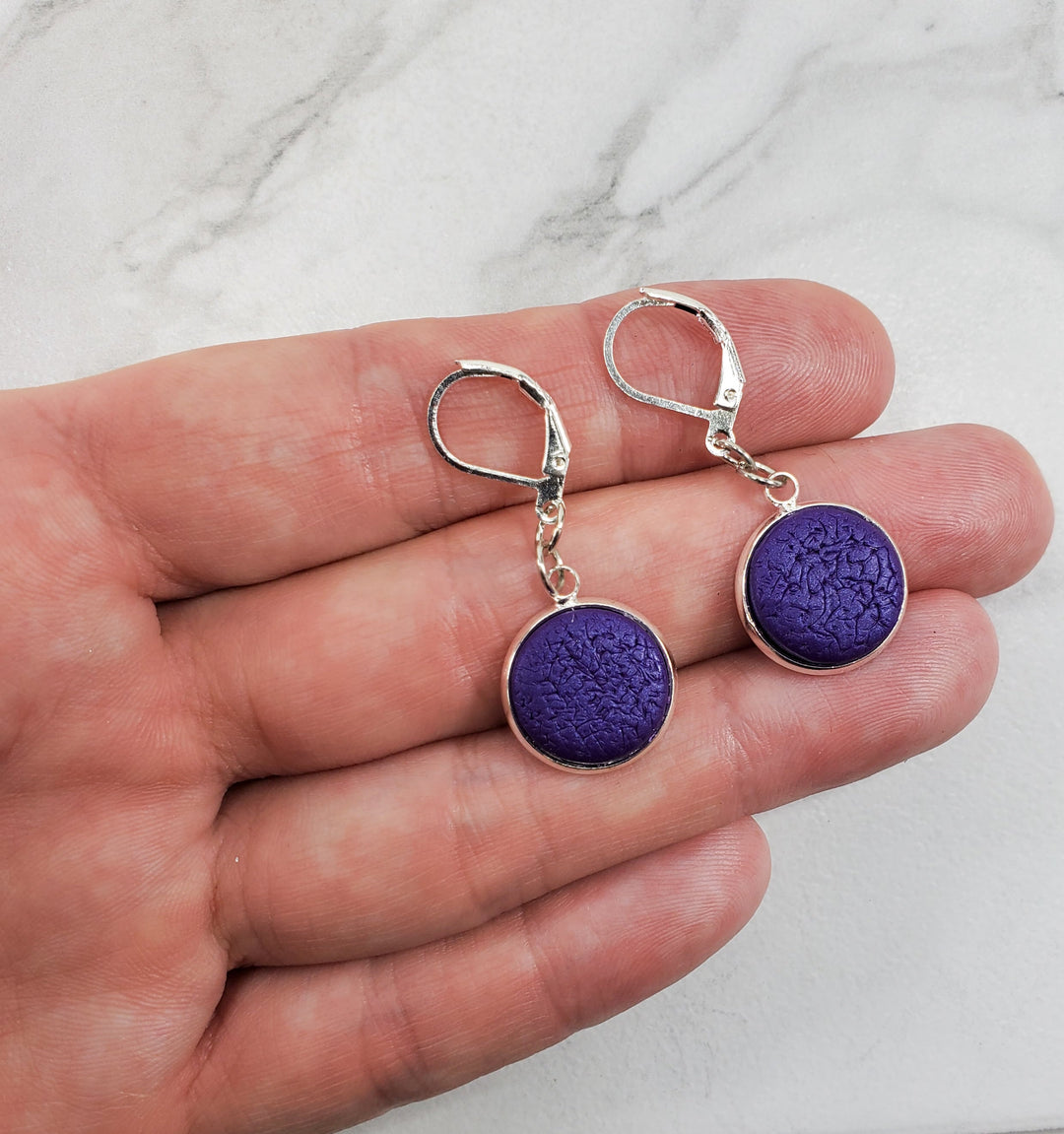 Round Bezel Dangle Earring - Solid Colors-Earrings-PME05 Purple-Purple Texture-Tiry Originals, LLC