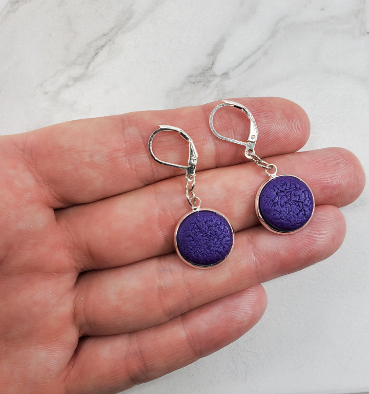 Round Bezel Dangle Earring - Solid Colors-Earrings-PME05 Purple-Purple Texture-Tiry Originals, LLC