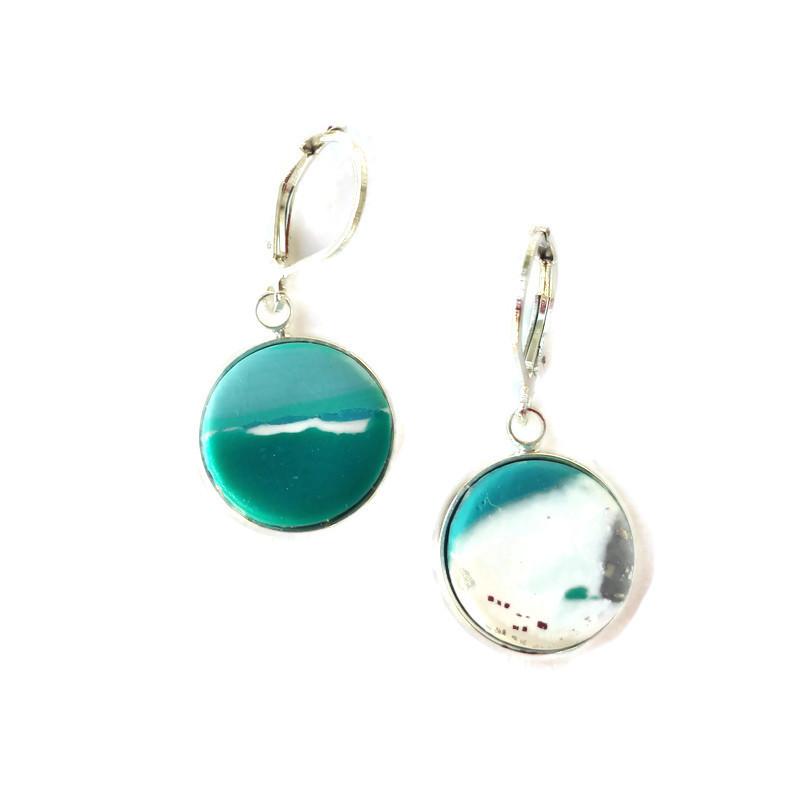 Round Bezel Dangle Earring - Turquoise Water-Earrings-PME05 2tw-Option 2-Tiry Originals, LLC