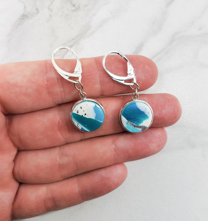 Round Bezel Dangle Earring - Turquoise Water-Earrings-PME05 3tw-Option 3-Tiry Originals, LLC