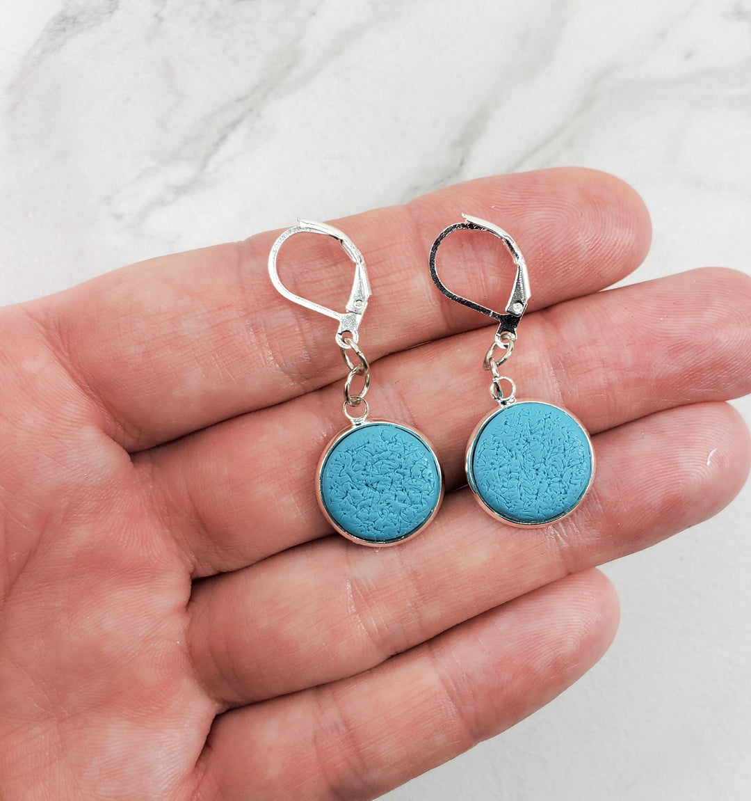 Round Bezel Dangle Earring - Turquoise Water-Earrings-Tiry Originals, LLC