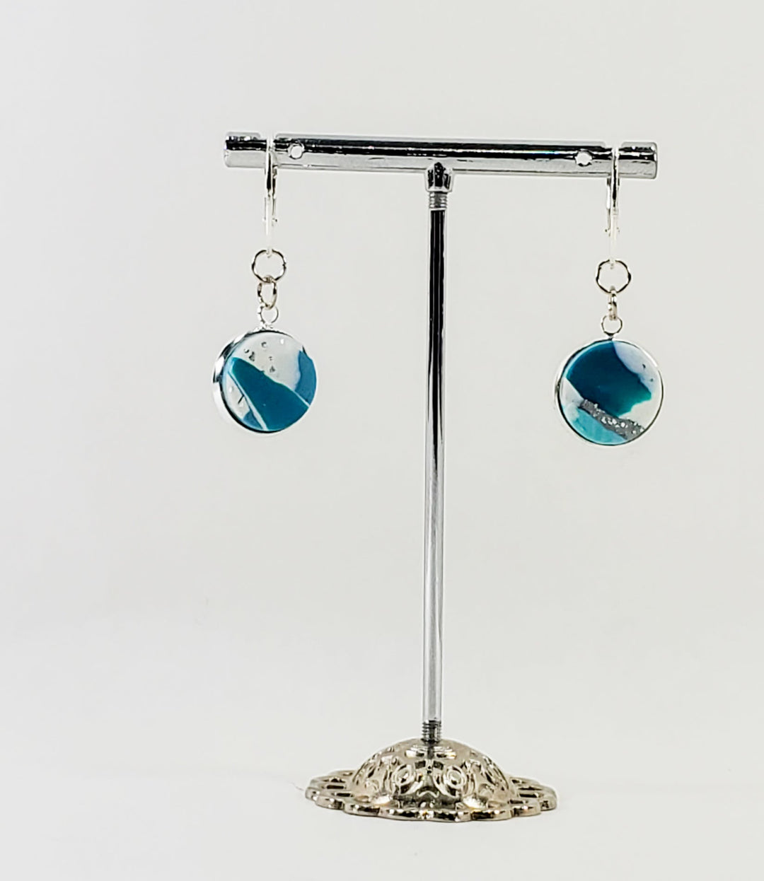 Round Bezel Dangle Earring - Turquoise Water-Earrings--Tiry Originals, LLC