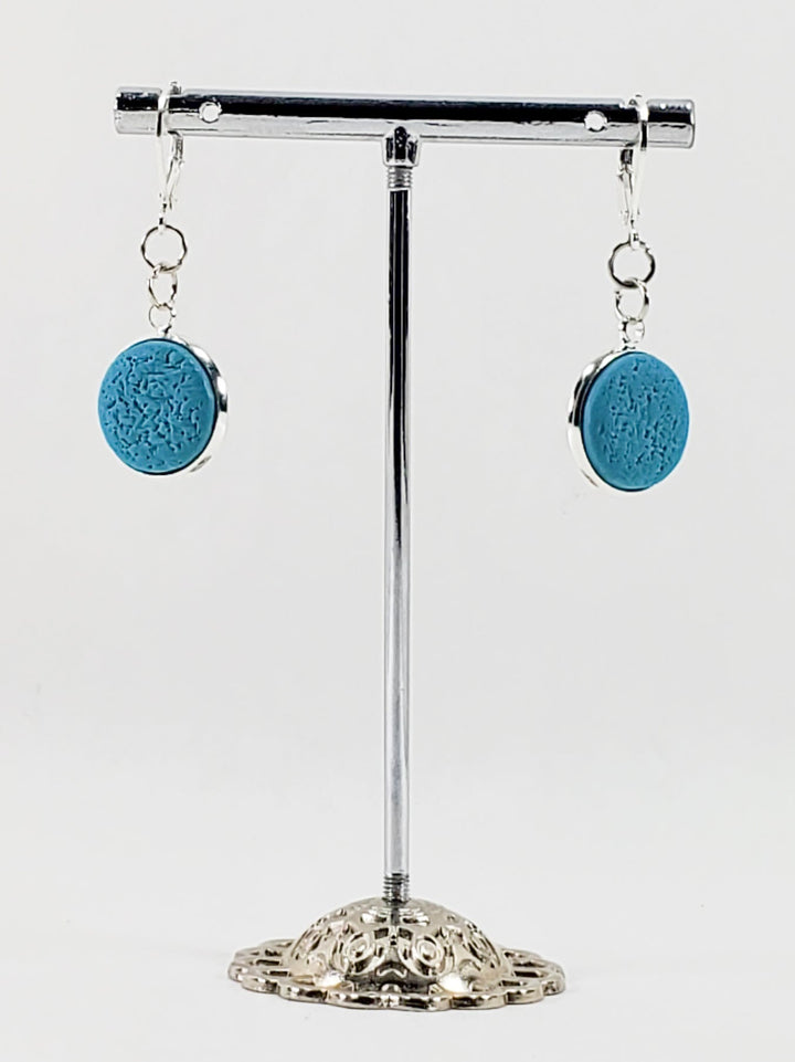 Round Bezel Dangle Earring - Turquoise Water-Earrings--Tiry Originals, LLC