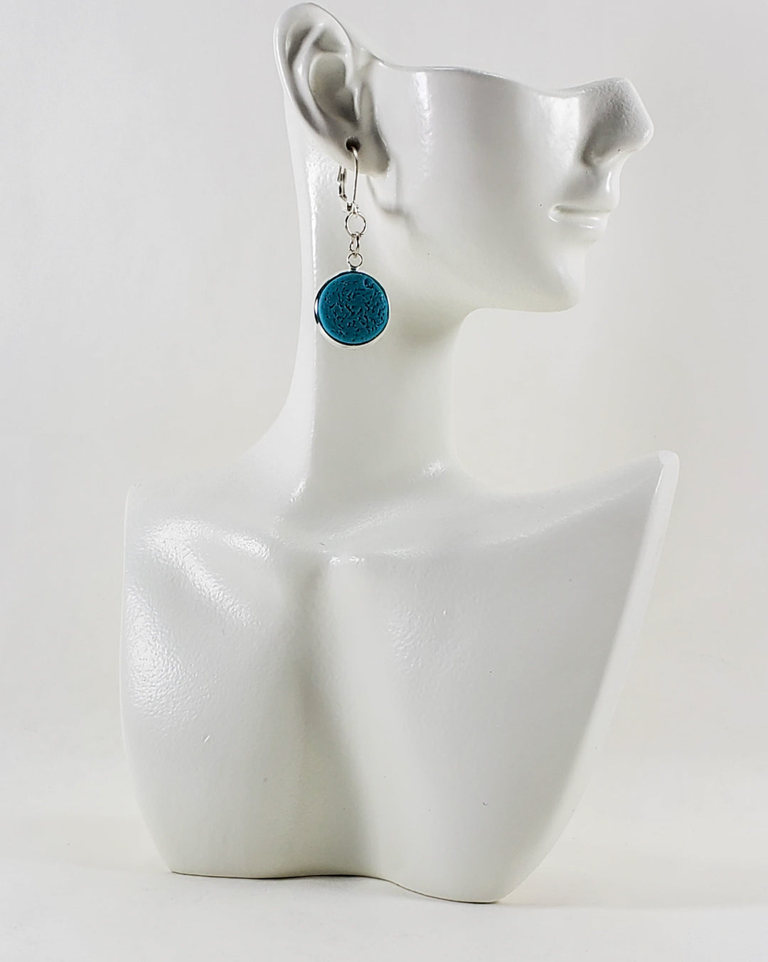 Round Bezel Dangle Earring - Turquoise Water-Earrings--Tiry Originals, LLC