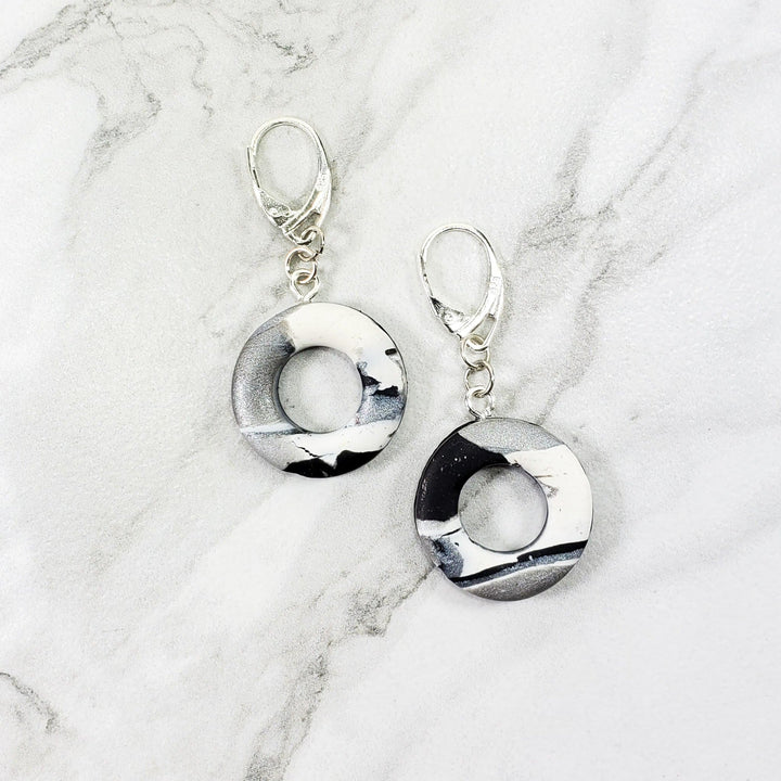 Round Cutout Ring Dangle Earring - Calacatta-Earrings--Tiry Originals, LLC