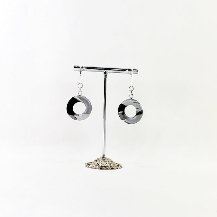 Round Cutout Ring Dangle Earring - Calacatta-Earrings--Tiry Originals, LLC