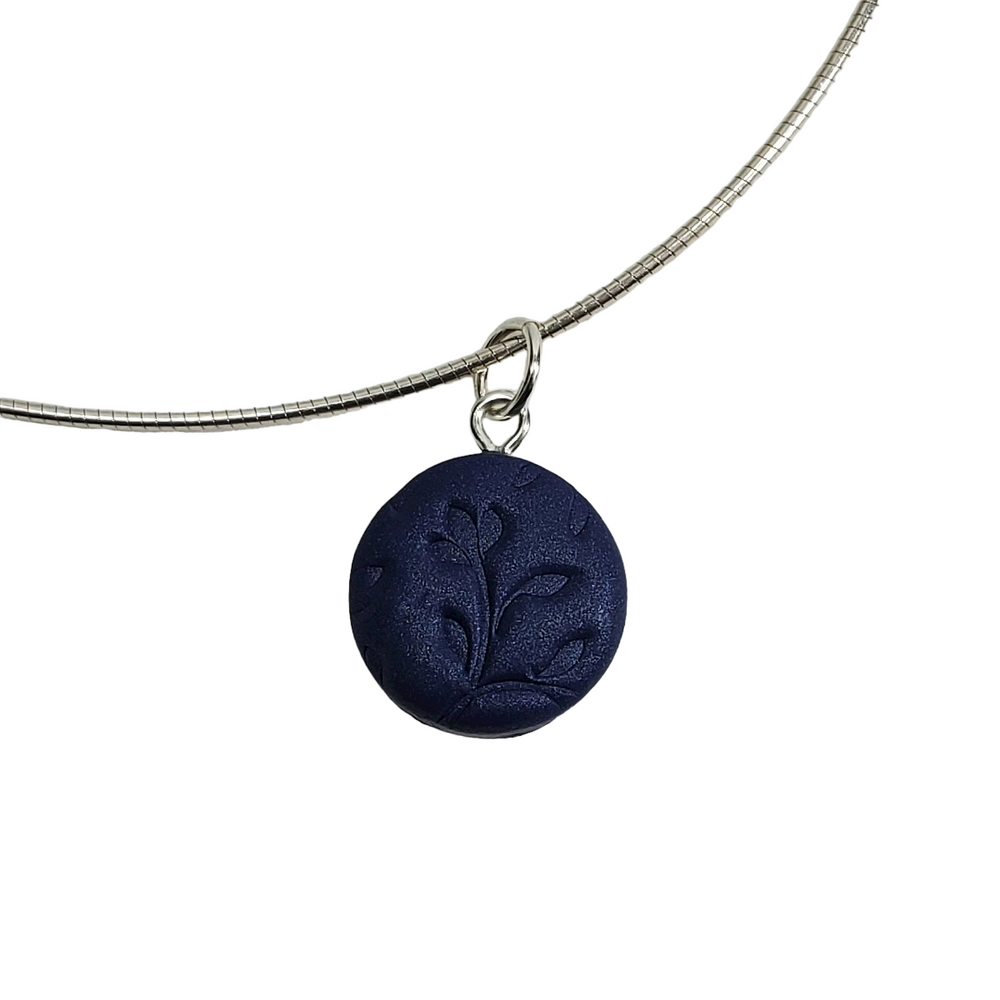 Round Pendant - Flowered Imprint - Very Peri-Pendants-Tiry Originals, LLC