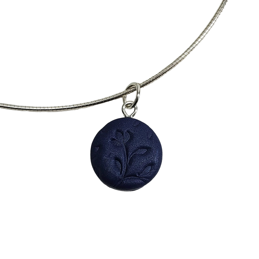 Round Pendant - Flowered Imprint - Very Peri-Pendants-Tiry Originals, LLC