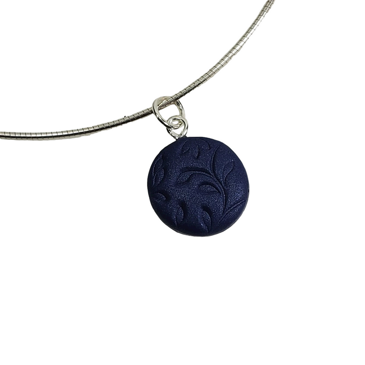 Round Pendant - Flowered Imprint - Very Peri-Pendants-Tiry Originals, LLC