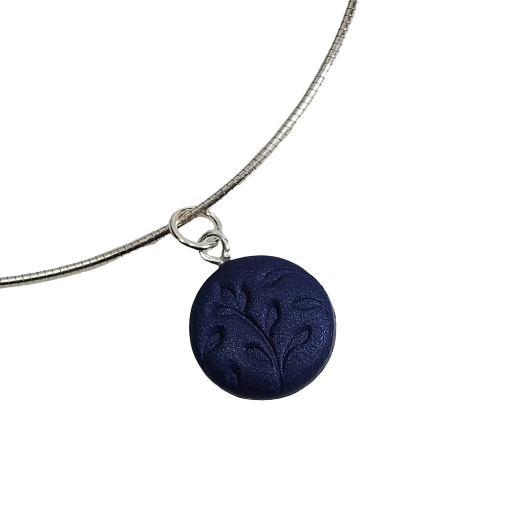 Round Pendant - Flowered Imprint - Very Peri-Pendants-Tiry Originals, LLC