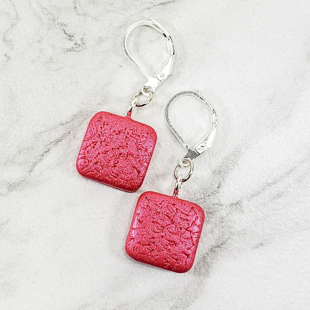 Simple Square Dangle Earring - Pink Magenta-Earrings-Tiry Originals, LLC