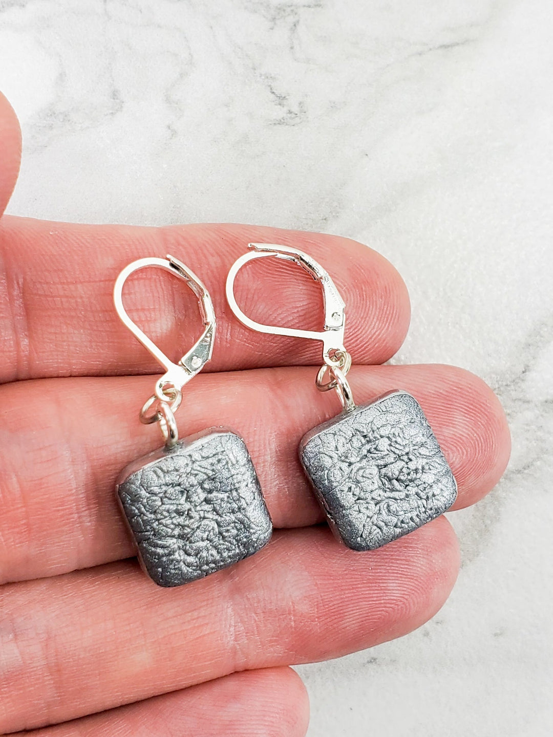 Simple Square Dangle Earring - Silver Chrome-Earrings-Silver-Tiry Originals, LLC