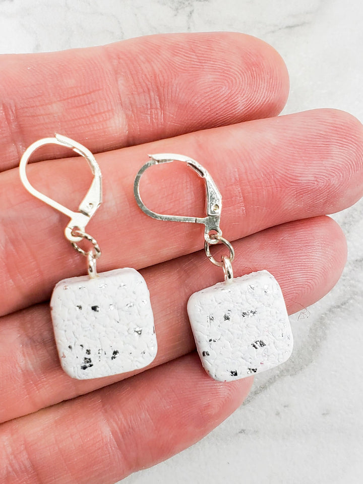 Simple Square Dangle Earring - Sparkly White-Earrings-Tiry Originals, LLC