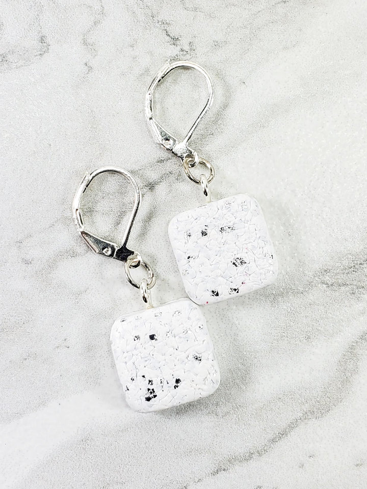 Simple Square Dangle Earring - Sparkly White-Earrings-Tiry Originals, LLC