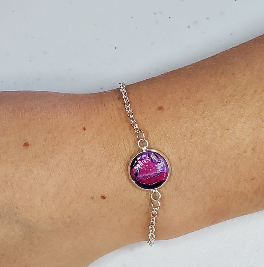 Single Charm Link Bracelet - Focal Charm Link Bracelet - Various Colors Inlay Bracelet - Marble bracelet-Sale-PMB02 PM-Purple Mosaic-Tiry Originals, LLC