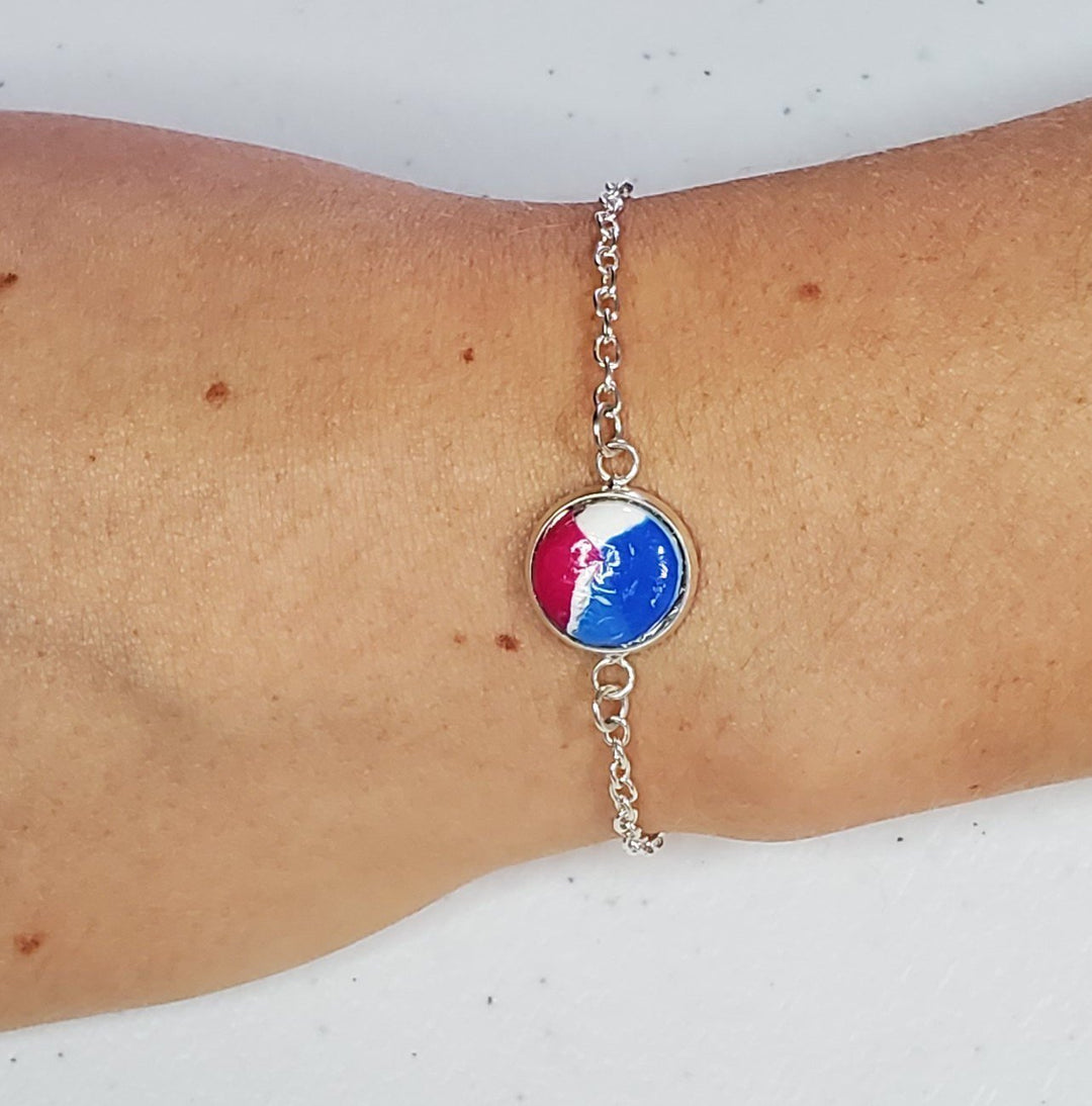 Single Charm Link Bracelet - Focal Charm Link Bracelet - Various Colors Inlay Bracelet - Marble bracelet-Sale-PMB02 RWB-Red White Blue-Tiry Originals, LLC