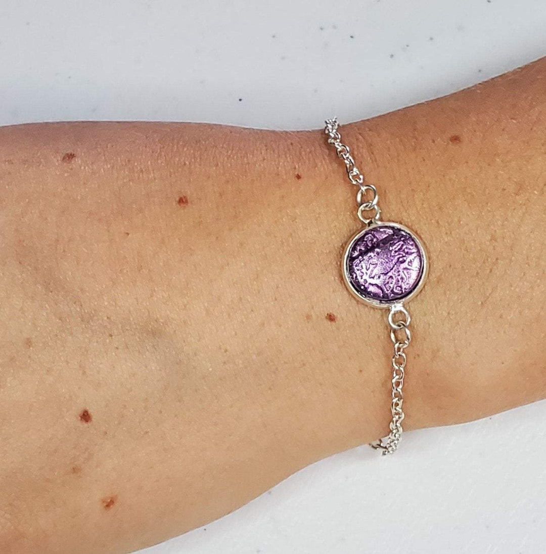 Single Charm Link Bracelet - Focal Charm Link Bracelet - Various Colors Inlay Bracelet - Marble bracelet-Sale-PMB02 purple-Purple Texture-Tiry Originals, LLC