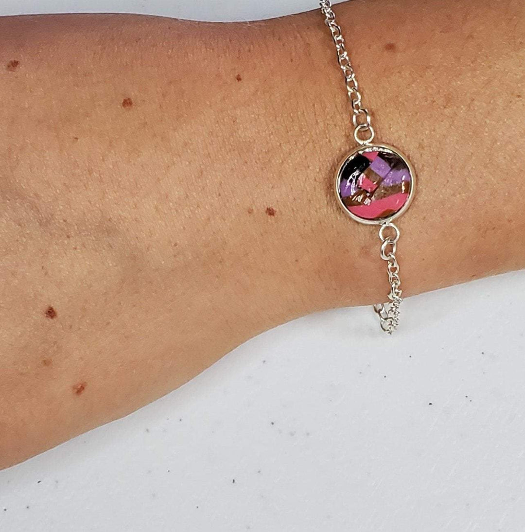 Single Charm Link Bracelet - Focal Charm Link Bracelet - Various Colors Inlay Bracelet - Marble bracelet-Sale-Tiry Originals, LLC