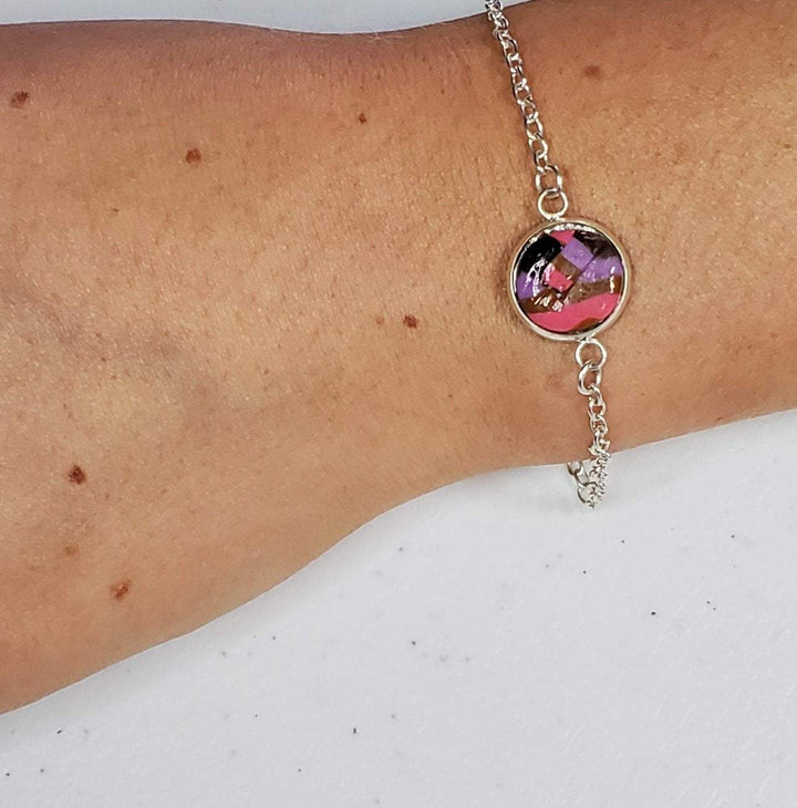 Single Charm Link Bracelet - Focal Charm Link Bracelet - Various Colors Inlay Bracelet - Marble bracelet-Sale-Tiry Originals, LLC