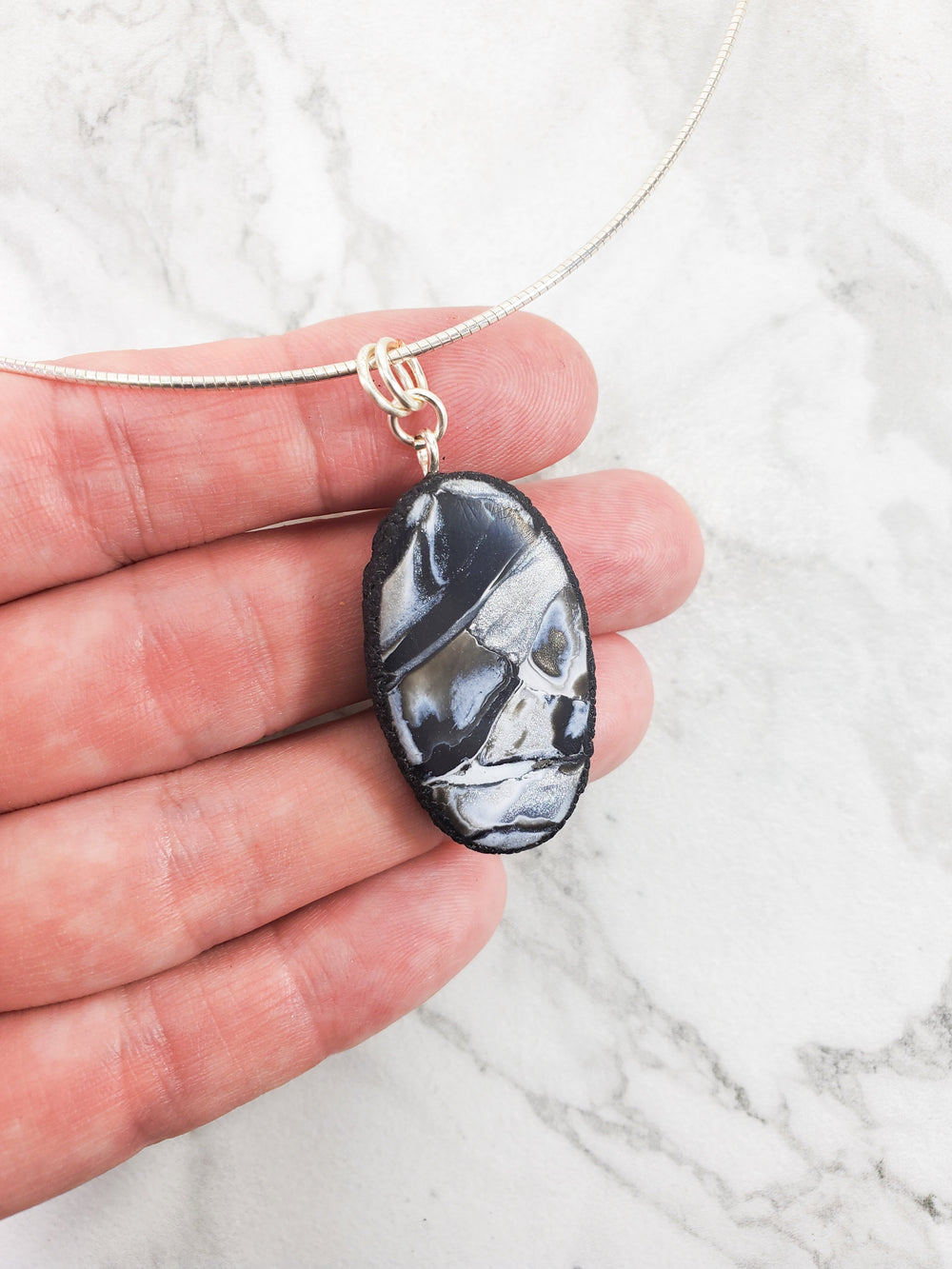 Small Oval Pendant - Calacatta-Pendants-Tiry Originals, LLC