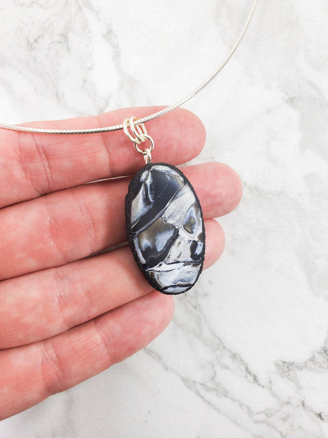 Small Oval Pendant - Calacatta-Pendants-Tiry Originals, LLC